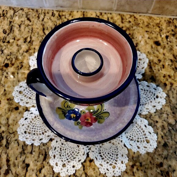 Vintage Signed Handmade Handpainted Floral Candlestick Art Studio Pottery - Picture 3 of 4